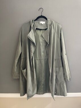 Boutique Light Sage Green Hooded Fashion Spring Coat Jacket Cinched Waist Becool